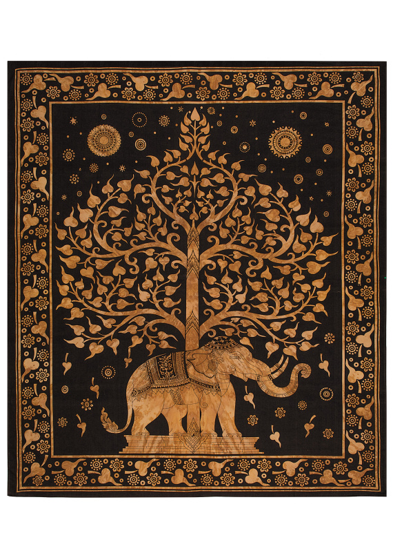 Elephant & Tree Cotton Throw / Bedcover / Wallhanging/ Tapestry 210 x 245cm
