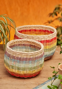 Rainbow Stripe Rattan Basket Set