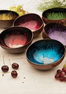 Coconut Bowl Gold Elephant Design