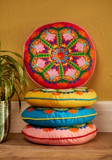 Folk Mandala Embroidered Seat Cushion