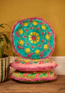 Spring Floral Embroidered Seat Cushion